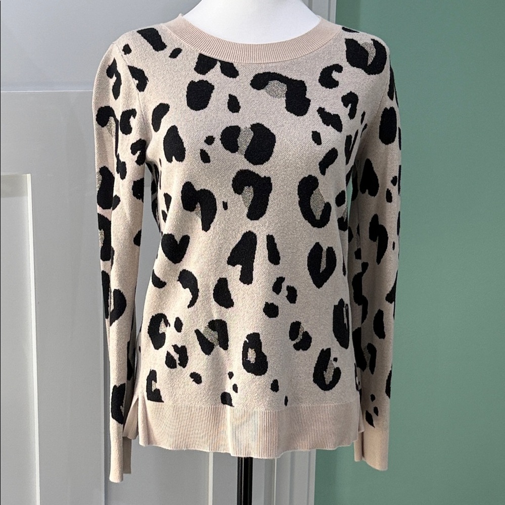 LOFT Animal Print Sweater - Black and Cream